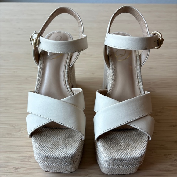 Elegant Cream Wedge Platform Sandals - Picture 2 of 5